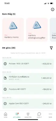 Så här ser startsidan ut i bokföringsprogrammet Wrebit