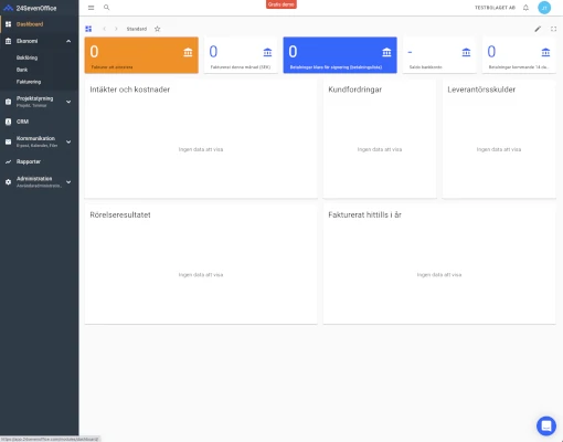 Så här ser startsidan ut i bokföringsprogrammet 24SevenOffice