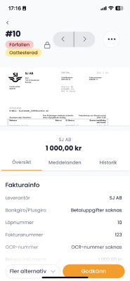 Bild över hur du godkänner leverantörsfakturor bokföringsprogrammet i Lundify