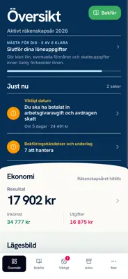 Så här ser startsidan ut i bokföringsprogrammet Saldy