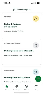 Så här ser startsidan ut i bokföringsprogrammet Fortnox + byrå