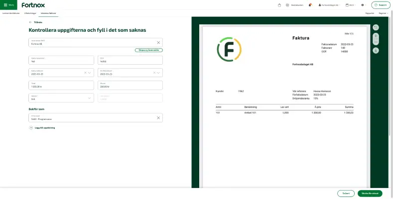 Bild över hur du godkänner leverantörsfakturor bokföringsprogrammet i Fortnox + byrå